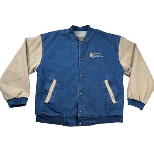Vintage Three River Jacket Mens M Denim Varsity Bomber Forestry Service Snap